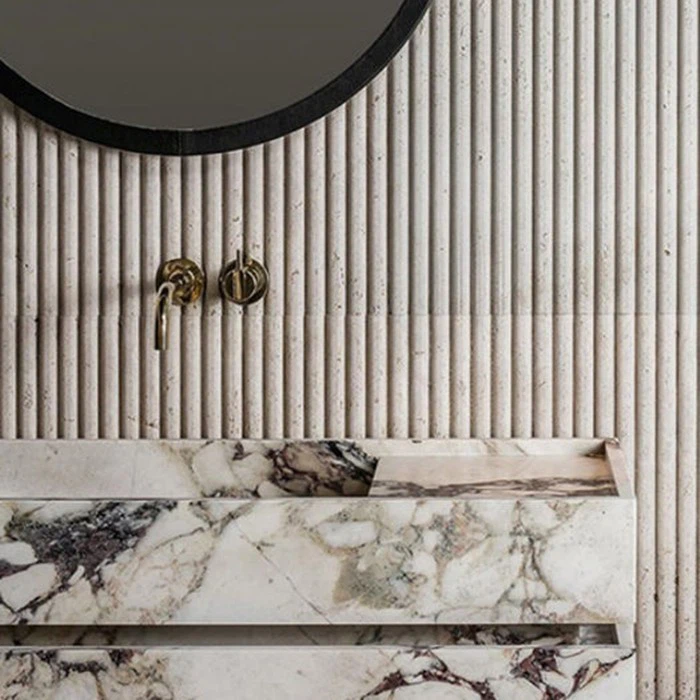 Stone cladding interior wall fluted marble tile round edge